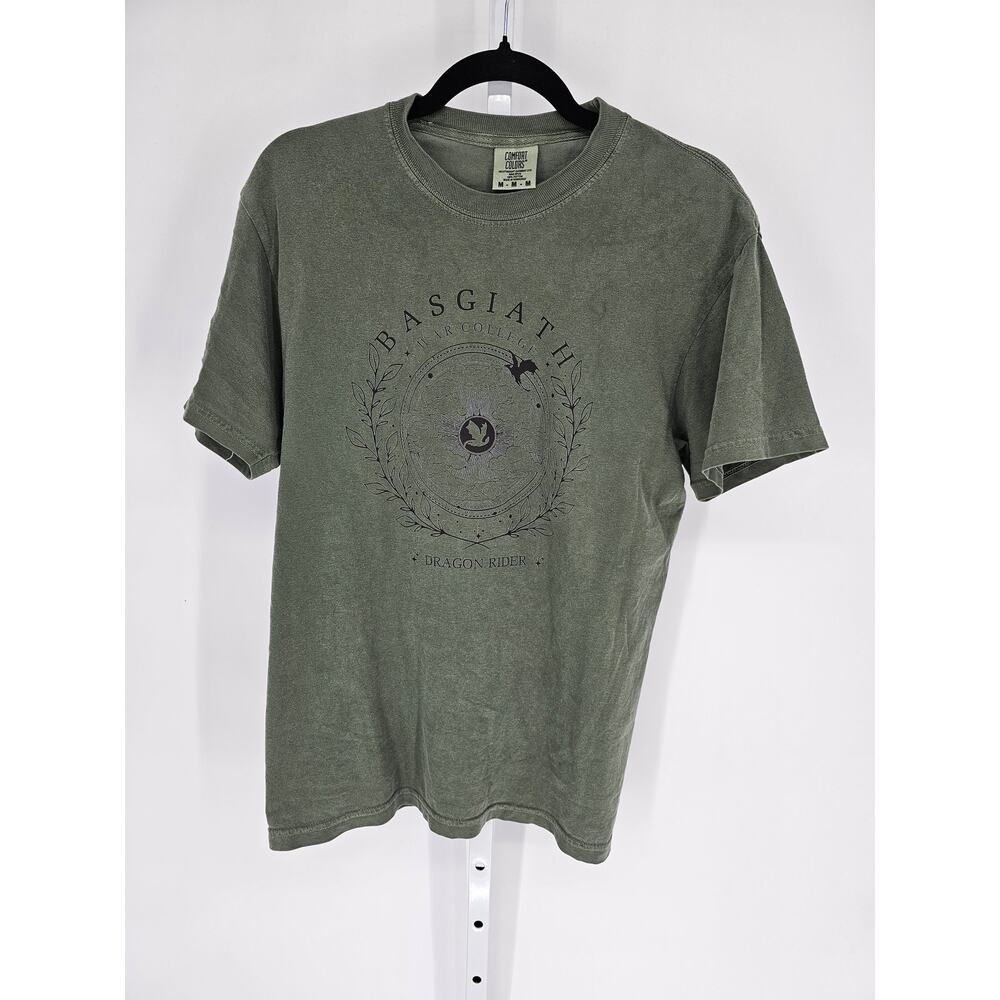 Comfort Colors Basgiath Men's Green Crew neck Graphic Short Sleeve Tshirt Size M